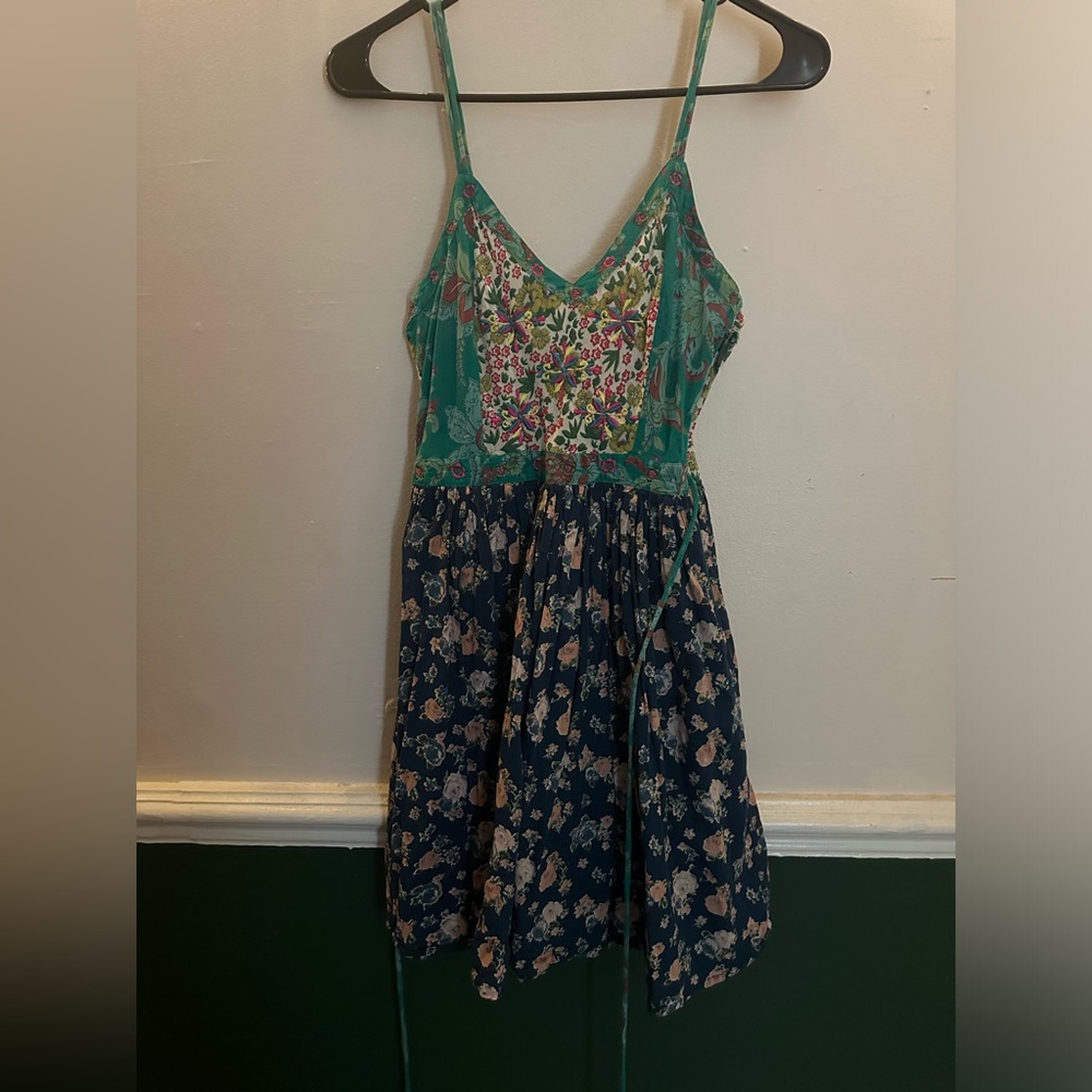 Patchwork Boho Hippie Green Mini Dress